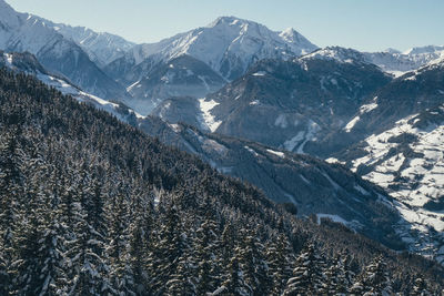 Scenic view of snowcapped mountains against sky