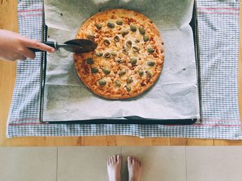 High angle view of meat