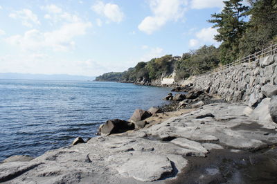 Scenic view of sea and rocks