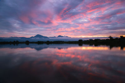 Scenic view of lake against sky during sunset