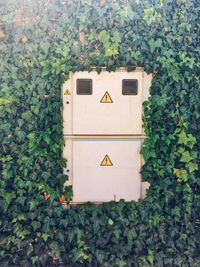 Directly above shot of sign on wall