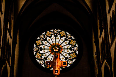 Low angle view of ornate window in building