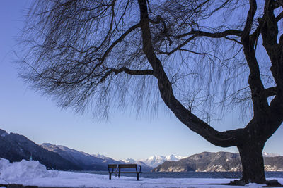 Scenic view of snowcapped mountains against clear sky