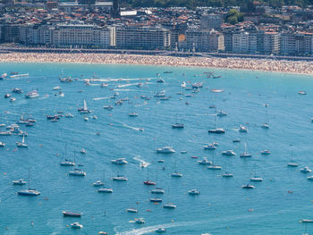 High angle view of boats in sea