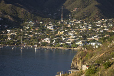 High angle view of buildings in city