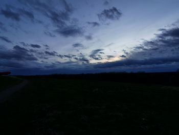 Scenic view of field against sky at sunset