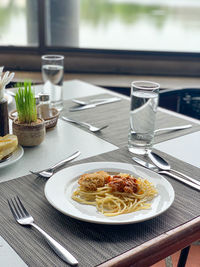 Today's dinner, spaghetti on a beautiful plate.