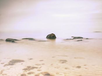 Rocks on beach against sky