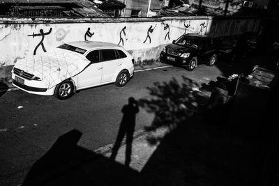 High angle view of cars on road