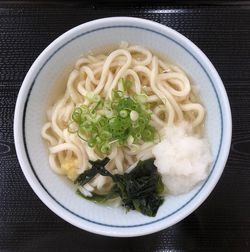 High angle view of noodles in bowl