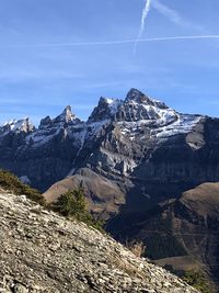 Scenic view of snowcapped mountains against sky