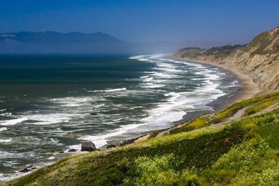 Scenic view of sea against clear sky