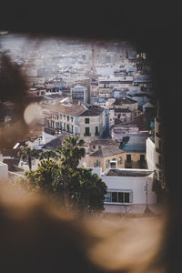 High angle view of buildings in city