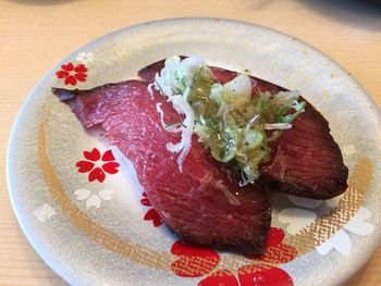 High angle view of meal served in plate