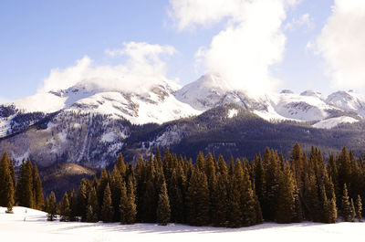 Scenic view of snowcapped mountains against sky