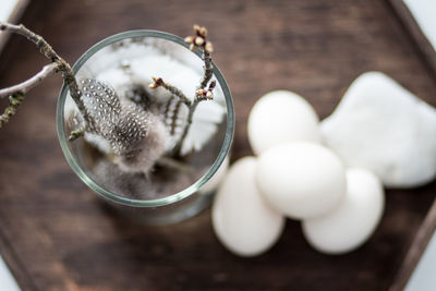 Close-up of eggs in bowl on table