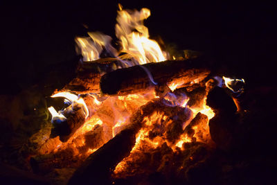 High angle view of bonfire at night