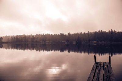 Panoramic view of lake against sky during sunset