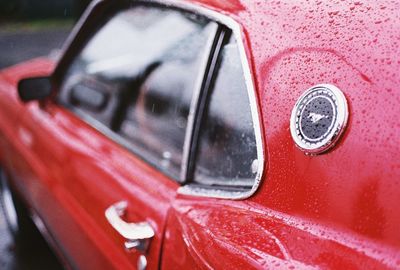 Close-up of wet car