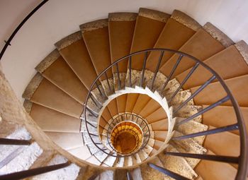 High angle view of spiral staircase in building