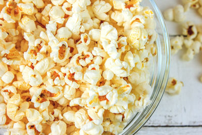 Close-up of pop corn in bowl