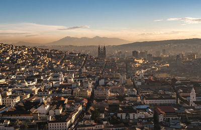 Aerial view of city at night
