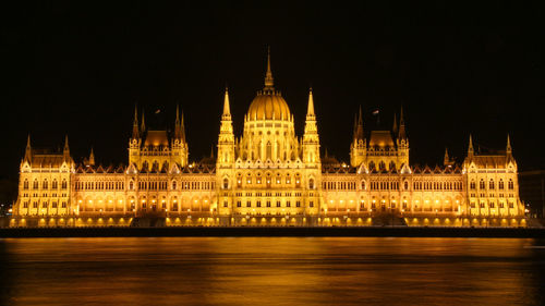 Illuminated building at night