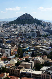 High angle view of townscape against sky