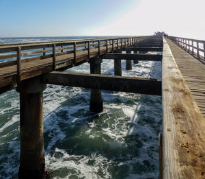 Bridge over sea against clear sky