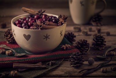 Close-up of fruit in bowl on table