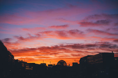 Silhouette buildings against sky during sunset