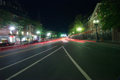 Light trails on road at night