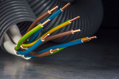 High angle view of cable on table