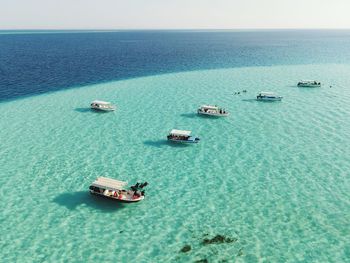 High angle view of sailboat in sea