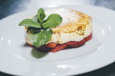 Close-up of dessert in plate on table