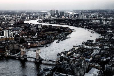High angle view of city at waterfront