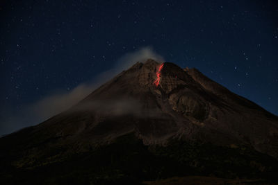 Scenic view of mountain against sky at night