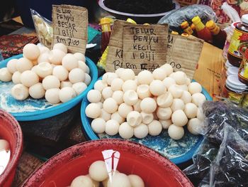 High angle view of fruits for sale at market stall