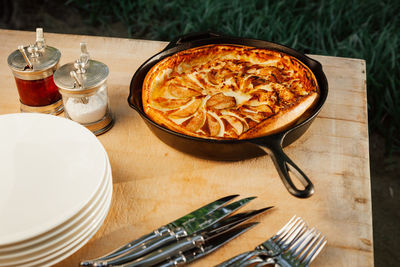 High angle view of food on table