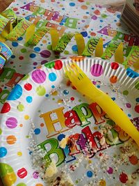 Close-up of colorful papers