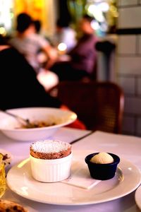 Cup of cake on table in restaurant