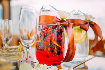 Close-up of drink in glass on table