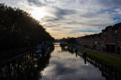 Canal amidst buildings against sky during sunset