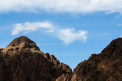 Low angle view of rock formations against sky