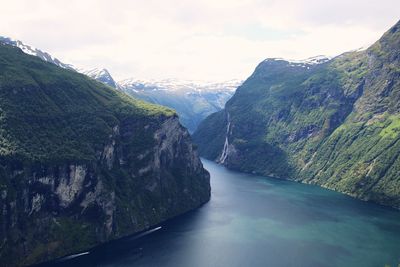 River amidst mountains against sky