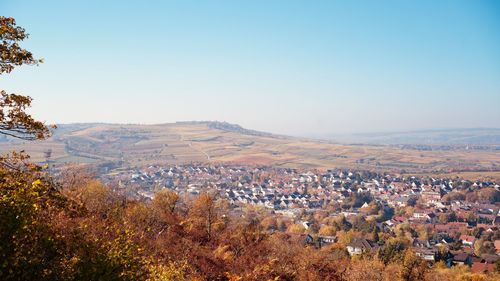 High angle view of townscape against clear sky