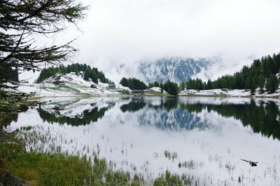 Panoramic view of lake against sky during winter