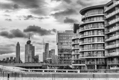 View of modern buildings on the thames riverside as seen from chelsea bridge, london, england, uk