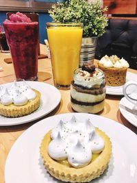 Close-up of cake served on table