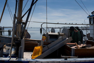 Rear view of man sitting on sailboat